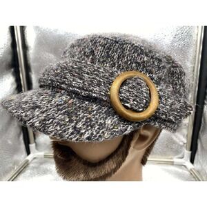 Scala Newsboy Cap Women OS Black Multi Color Knit Tweed Buckle Accents Vintage